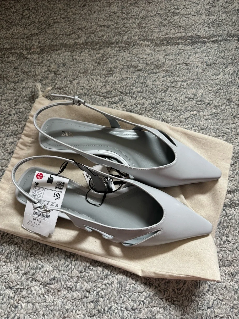 New with Tags Zara Women Pointed Slingback Heels Flats Pastel Light Blue Size 37 - Picture 9 of 9